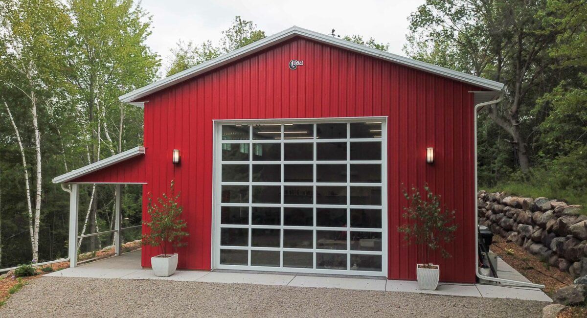 RAM 20-917 Front of building showing large glass garage door