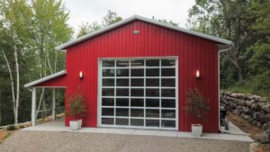 RAM 20-917 Front of building showing large glass garage door
