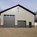 RAM 23-642 Front of building showing large garage door, standard size garage door, and front entrance